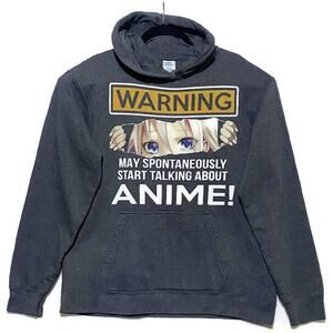 Warning May Spontaneously Start Talking About Anime Hoodie Men's Large Grey